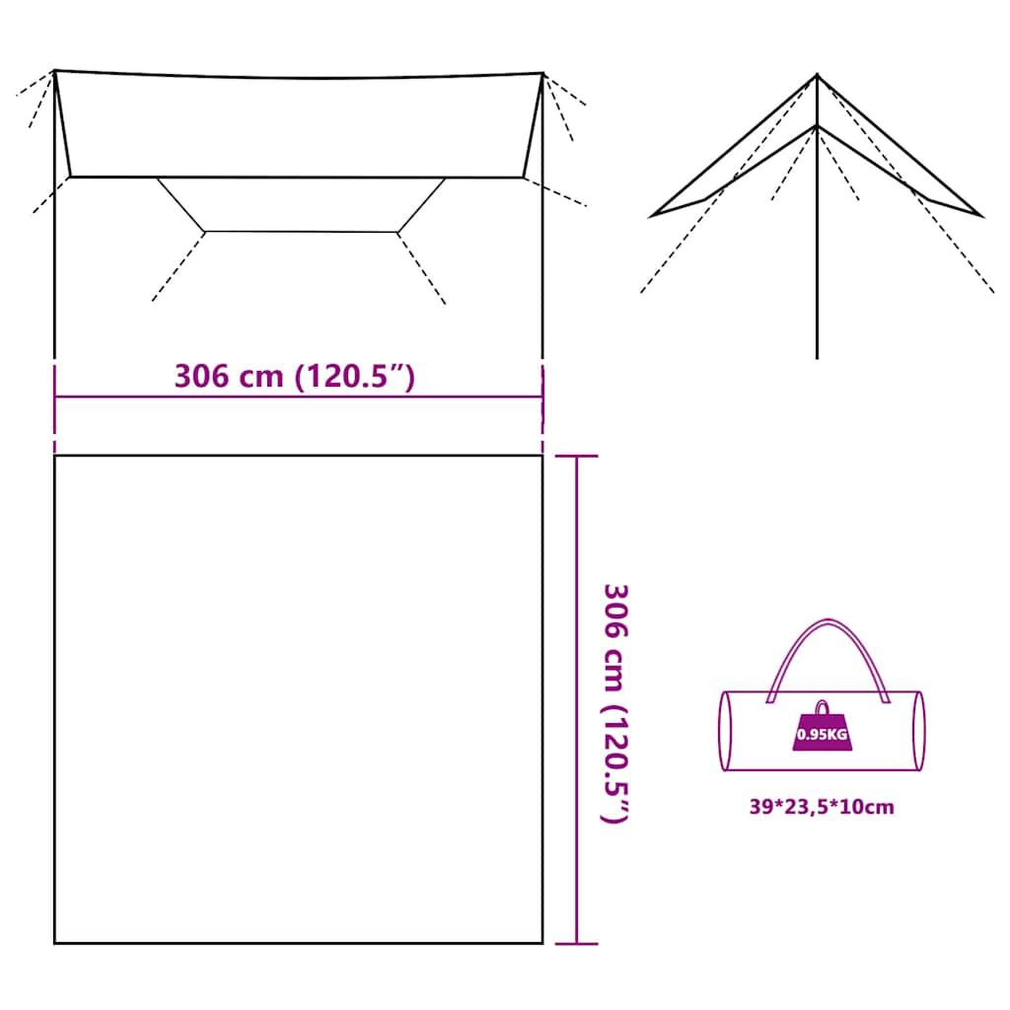 Voir la diapositive 6 : VIDAXL Bache de camping vert olive 306x306 cm impermeable