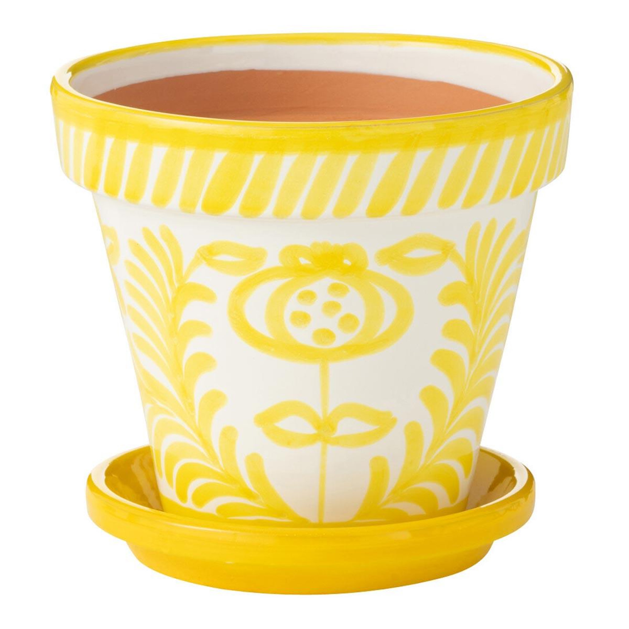 J-LINE Pot Avec Soucoupe en Céramique  Granada  27cm Jaune
