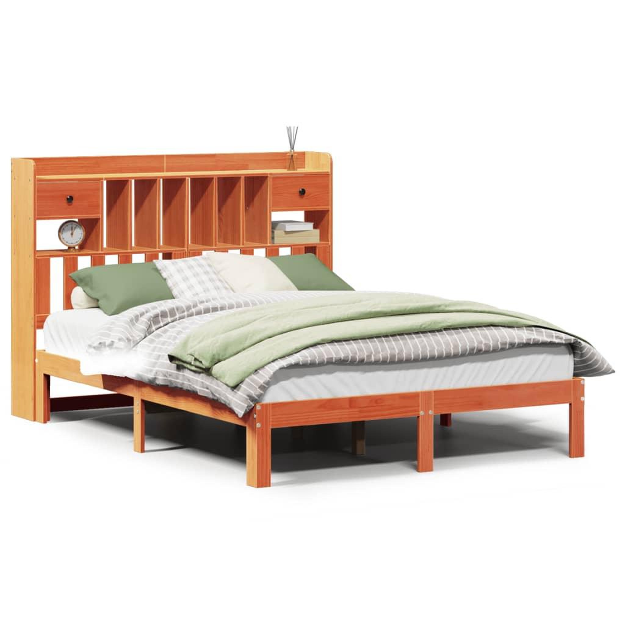 Voir la diapositive 2 : VIDAXL Lit bibliotheque sans matelas cire marron 135x190 cm pin massif