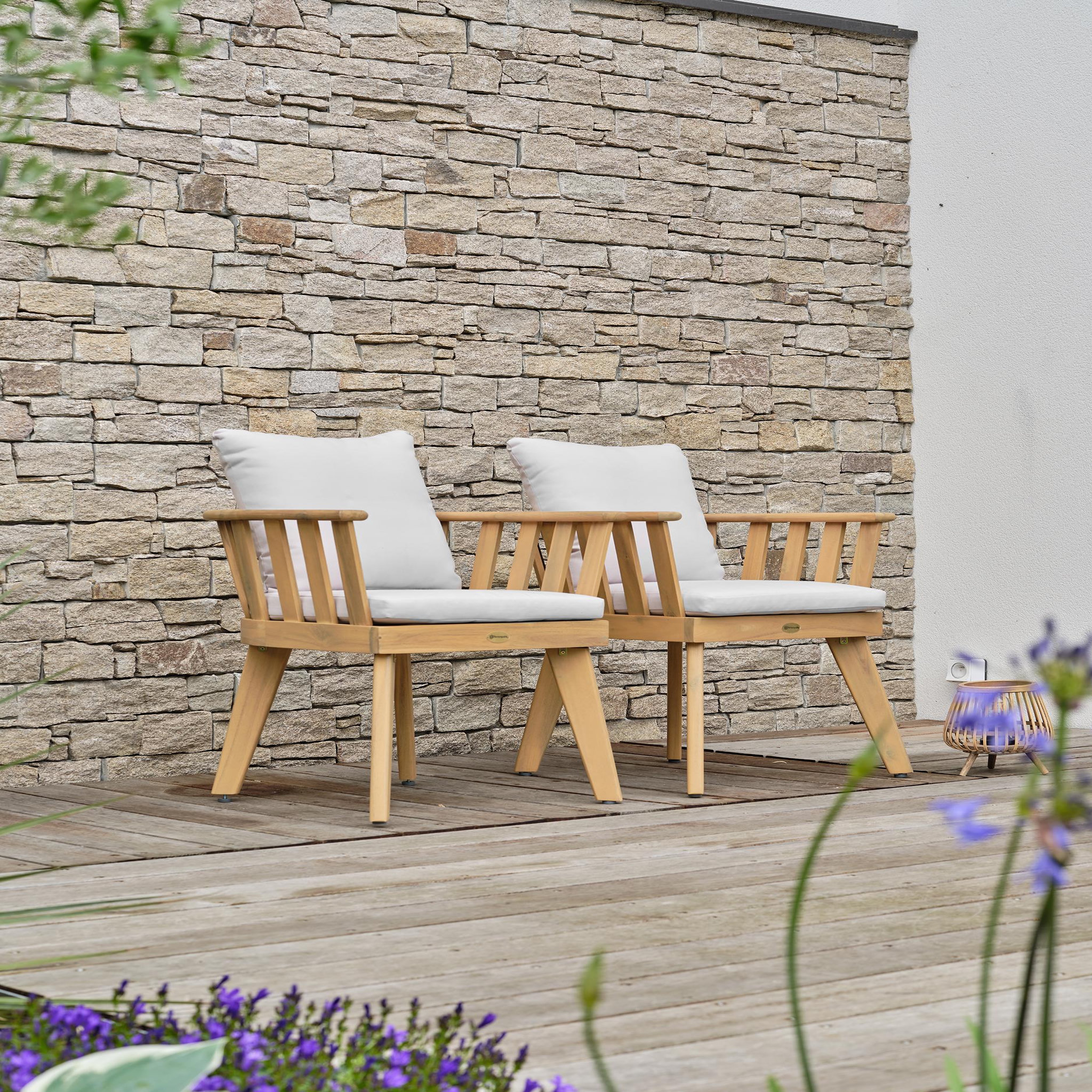 Voir la diapositive 2 : DCB GARDEN Lot de 2 fauteuils de jardin avec coussins