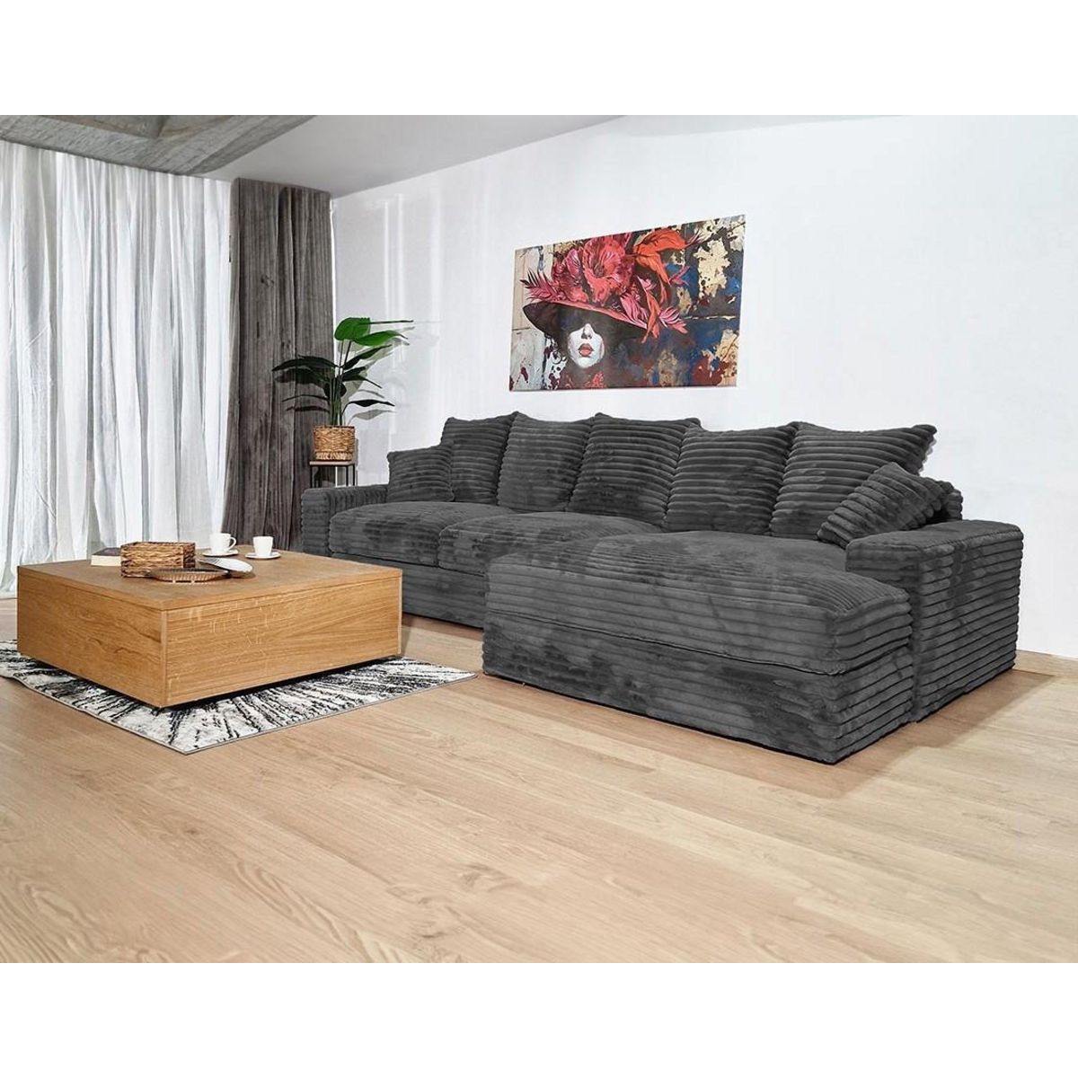 LISA DESIGN Andy - canapé d'angle droit 5 places en fausse fourrure côtelée