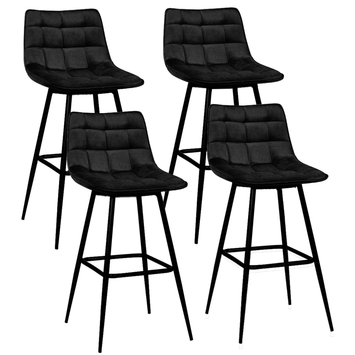 ID MARKET Lot de 4 tabourets de bar MADY en velours noir