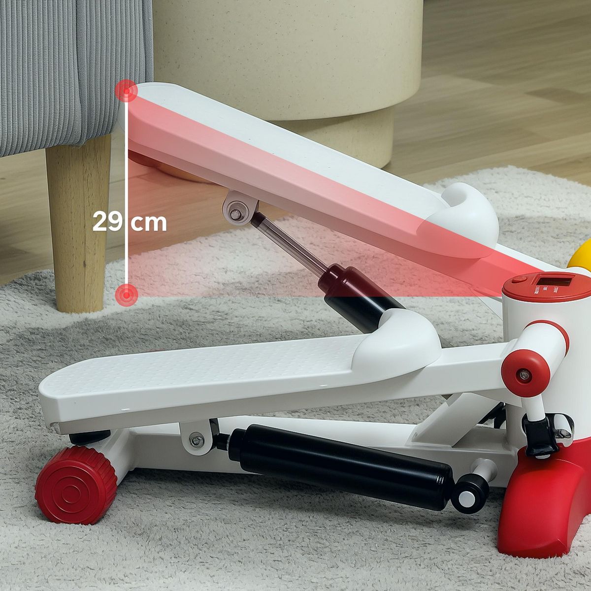 HOMCOM Mini stepper compteur LCD 4 fonctions répétitions, durée, fréquence, calories acier PP rouge gris