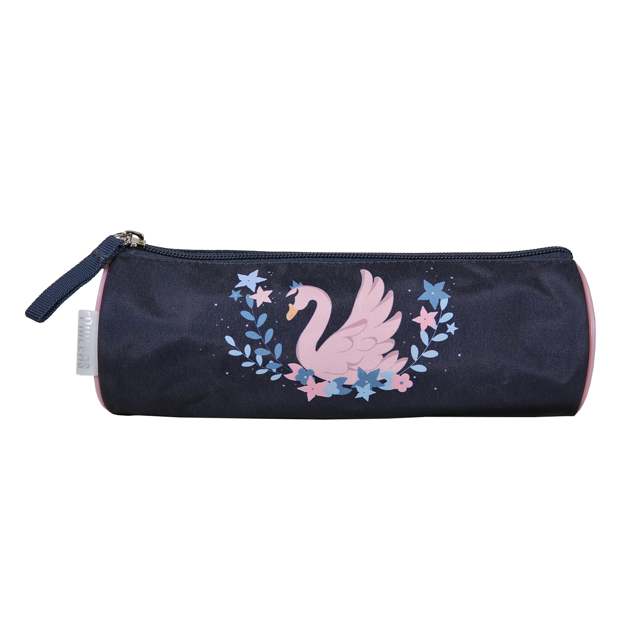 Bagtrotter Phileas-Trousse scolaire ronde Cygne - Bleu marine / Rose - Fille - 1 compartiment