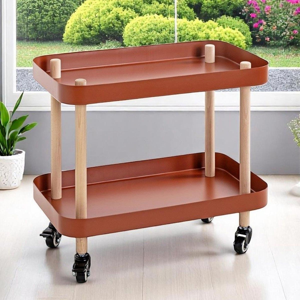 Paris Prix Desserte de Cuisine 2 Niveaux  Yumi  47cm Rouge