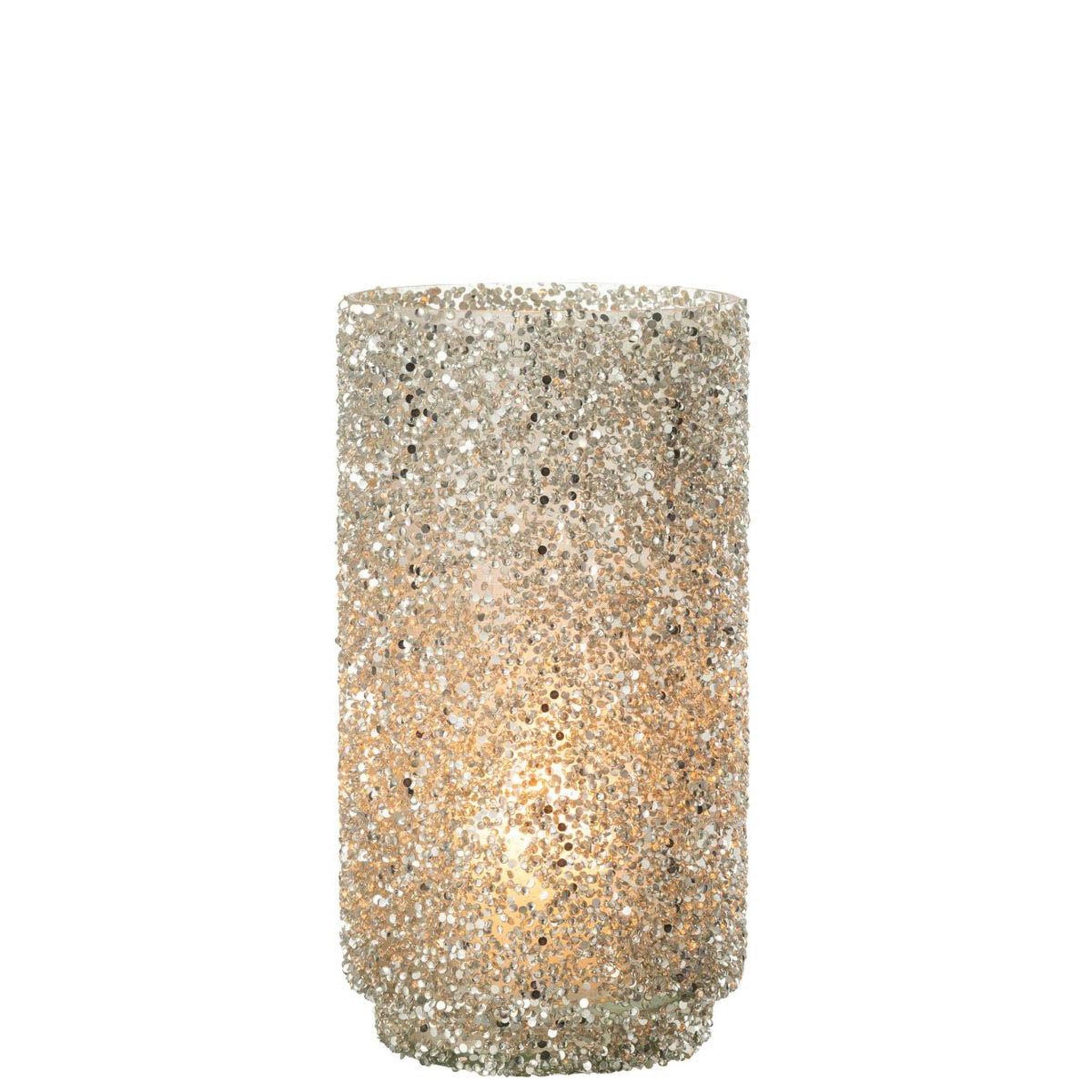 Voir la diapositive 2 : J-LINE Photophore en Verre à Paillettes  Ethel  25cm Argent