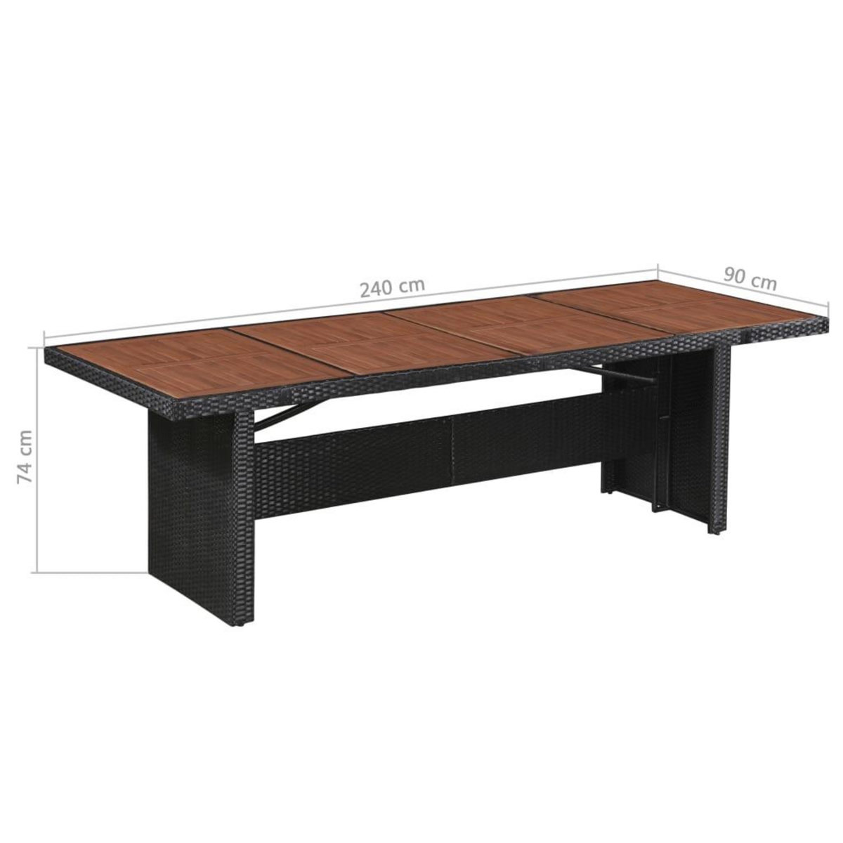 VIDAXL Table de jardin 240x90x74 cm Resine tressee et bois d'acacia