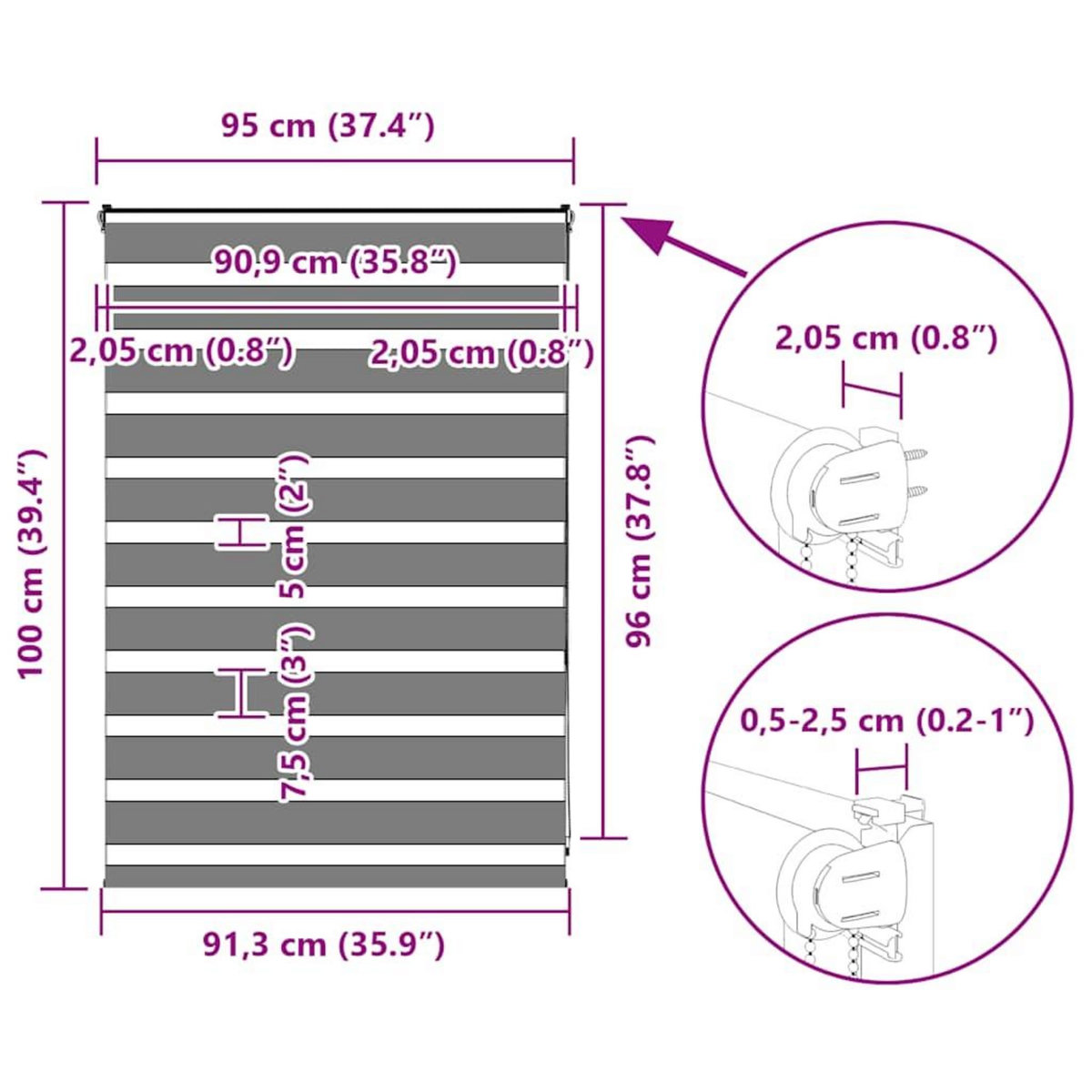 VIDAXL Store zebre blanc 95x100 cm largeur du tissu 90,9 cm polyester