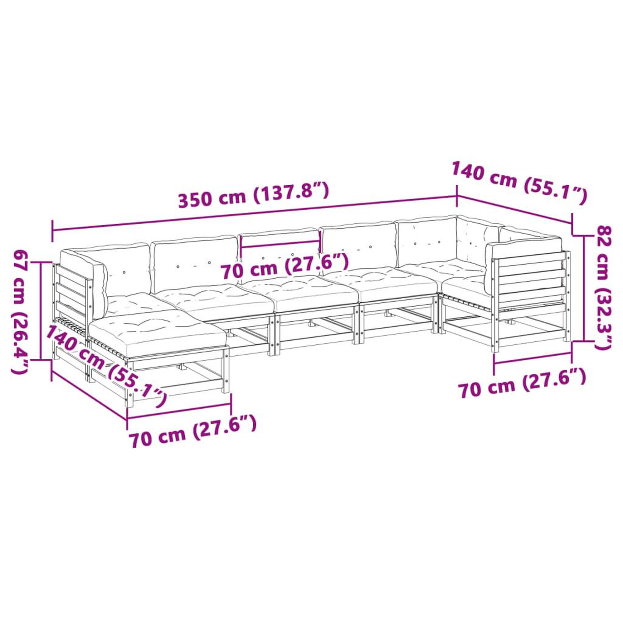 Voir la diapositive 6 : VIDAXL Salon de jardin 7 pcs avec coussins cire marron bois pin massif