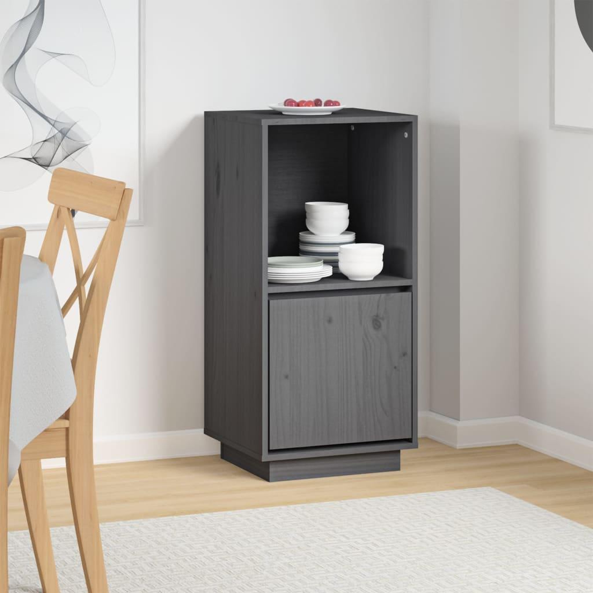 Voir la diapositive 1 : VIDAXL Buffet Gris 38x35x80 cm Bois massif de pin