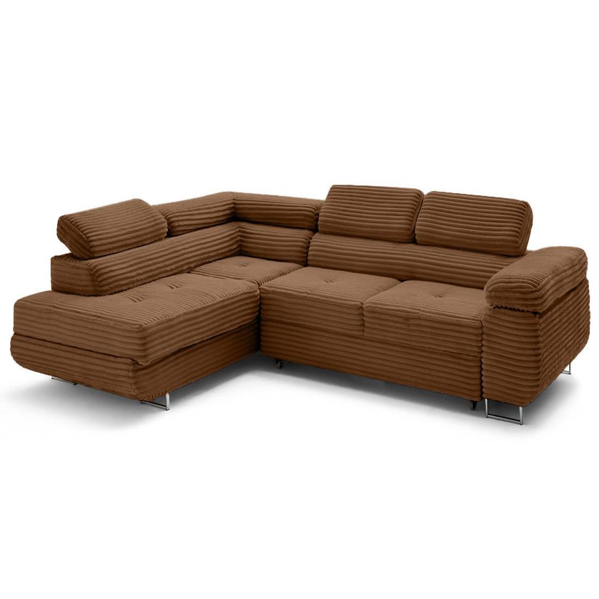 Voir la diapositive 2 : LISA DESIGN Zaria - canapé d'angle gauche 5 places convertible avec coffre et têtières en velours côtelé grosses côtes