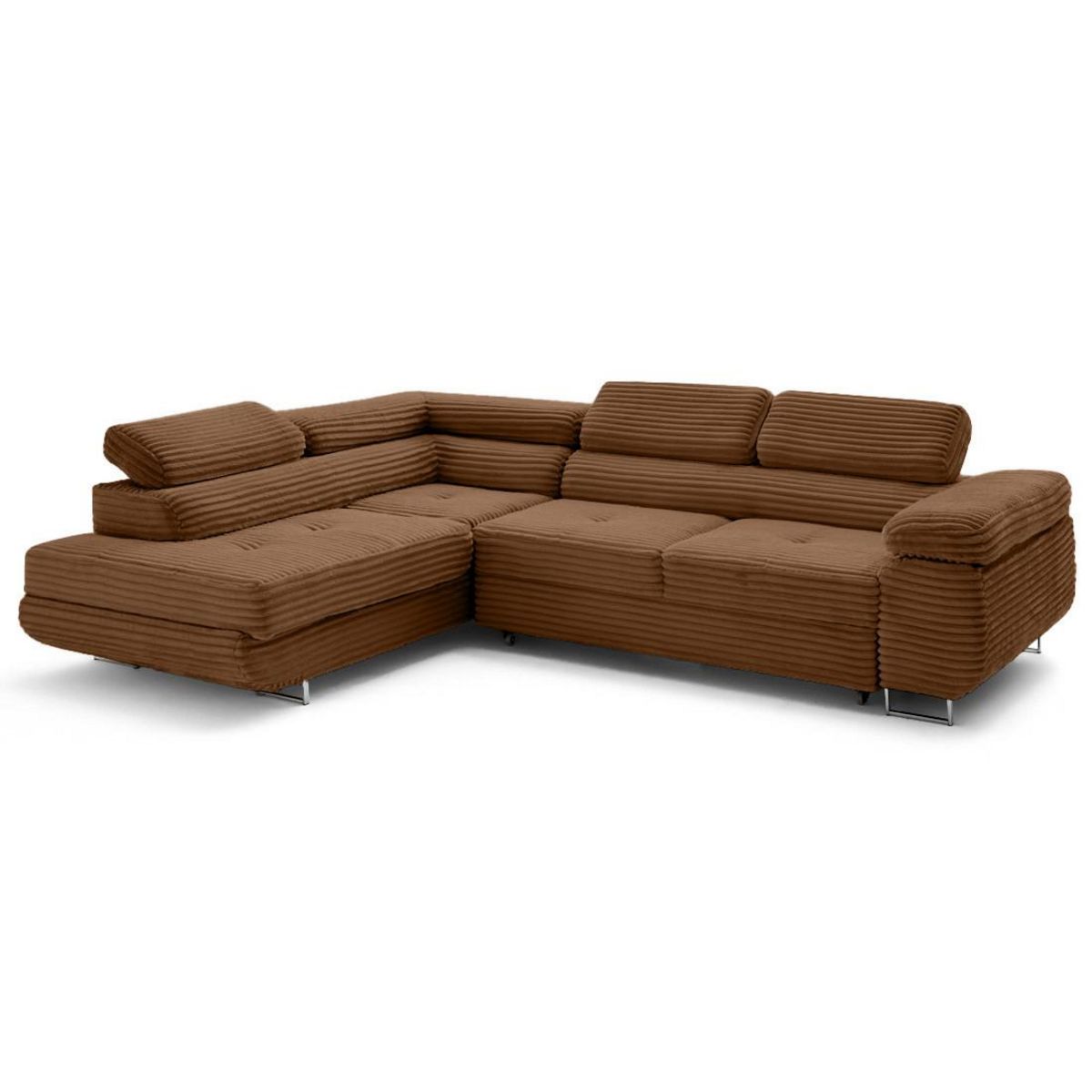 LISA DESIGN Zaria - canapé d'angle gauche 5 places convertible avec coffre et têtières en velours côtelé grosses côtes