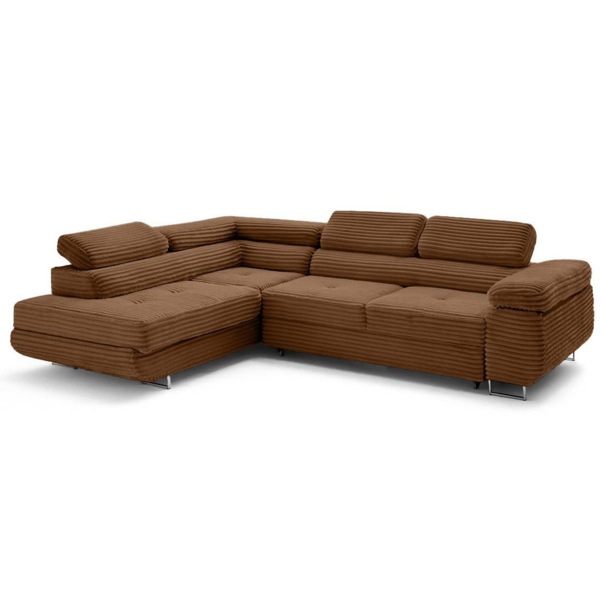 LISA DESIGN Zaria - canapé d'angle gauche 5 places convertible avec coffre et têtières en velours côtelé grosses côtes