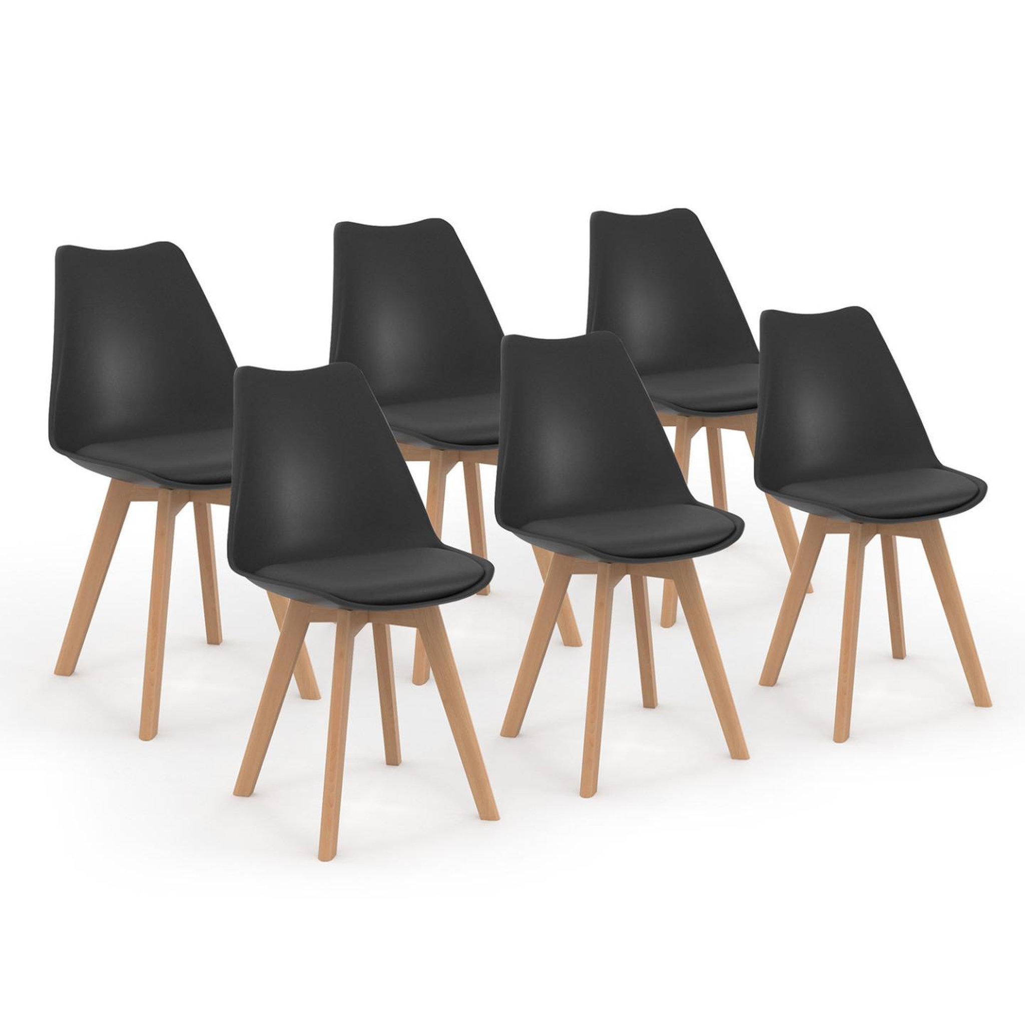 ID MARKET Lot de 6 chaises scandinaves sara noires pour salle à manger