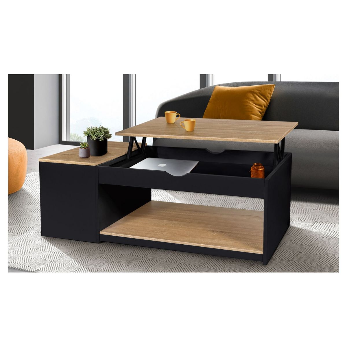Table basse plateau relevable et coffre de rangement L60 cm LINE