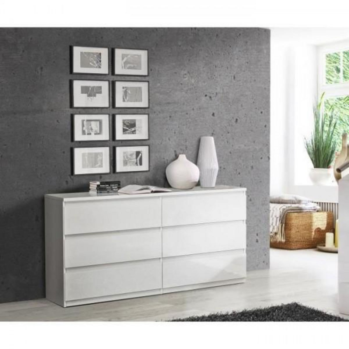 MARKET24 Commode CHELSEA 6 Tiroirs - Couleur blanc mat - L 154 x P 42,2 x H 79,9 cm