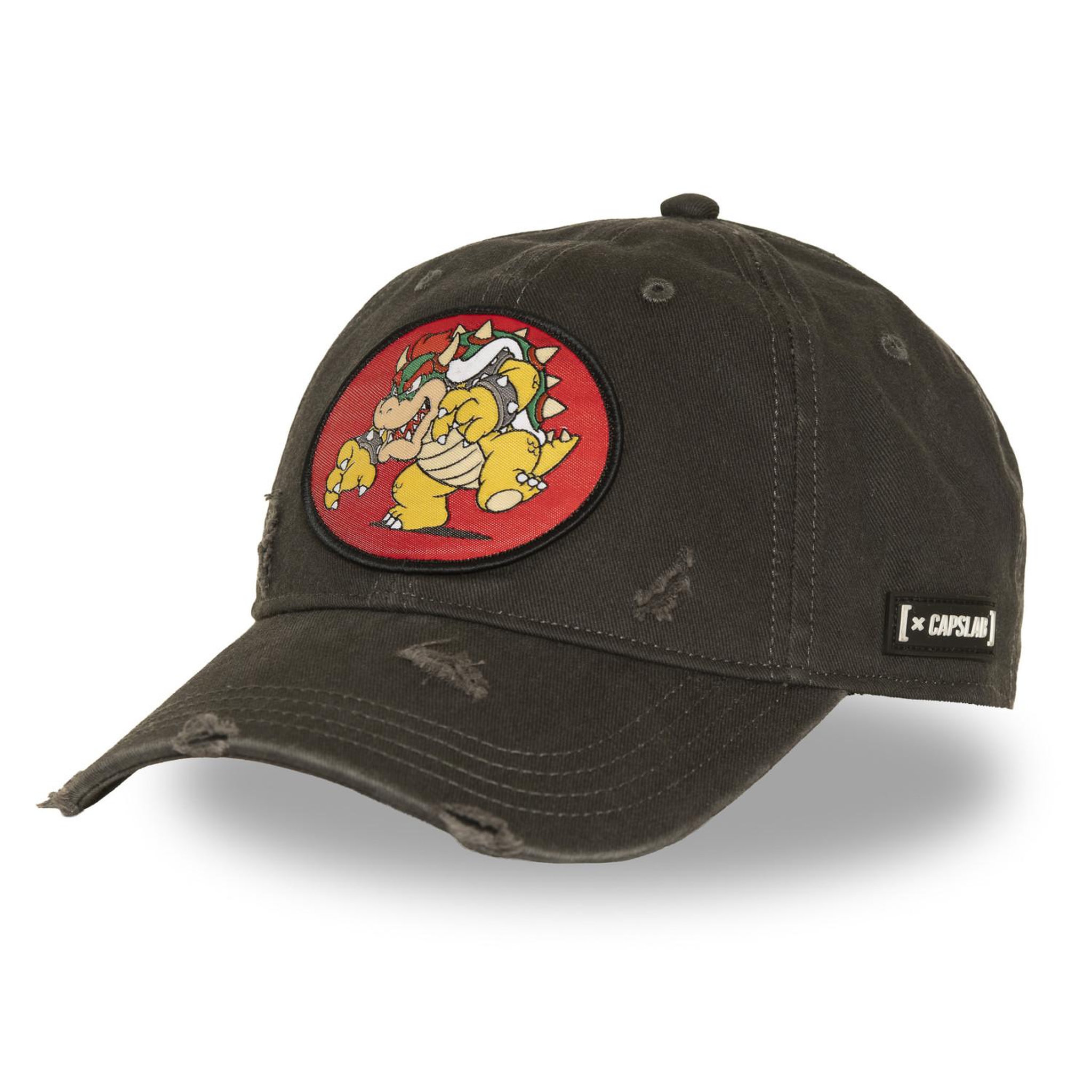 CAPSLAB Casquette basball effet usé avec patch super mario bros bowser. Coloris disponibles : Noir