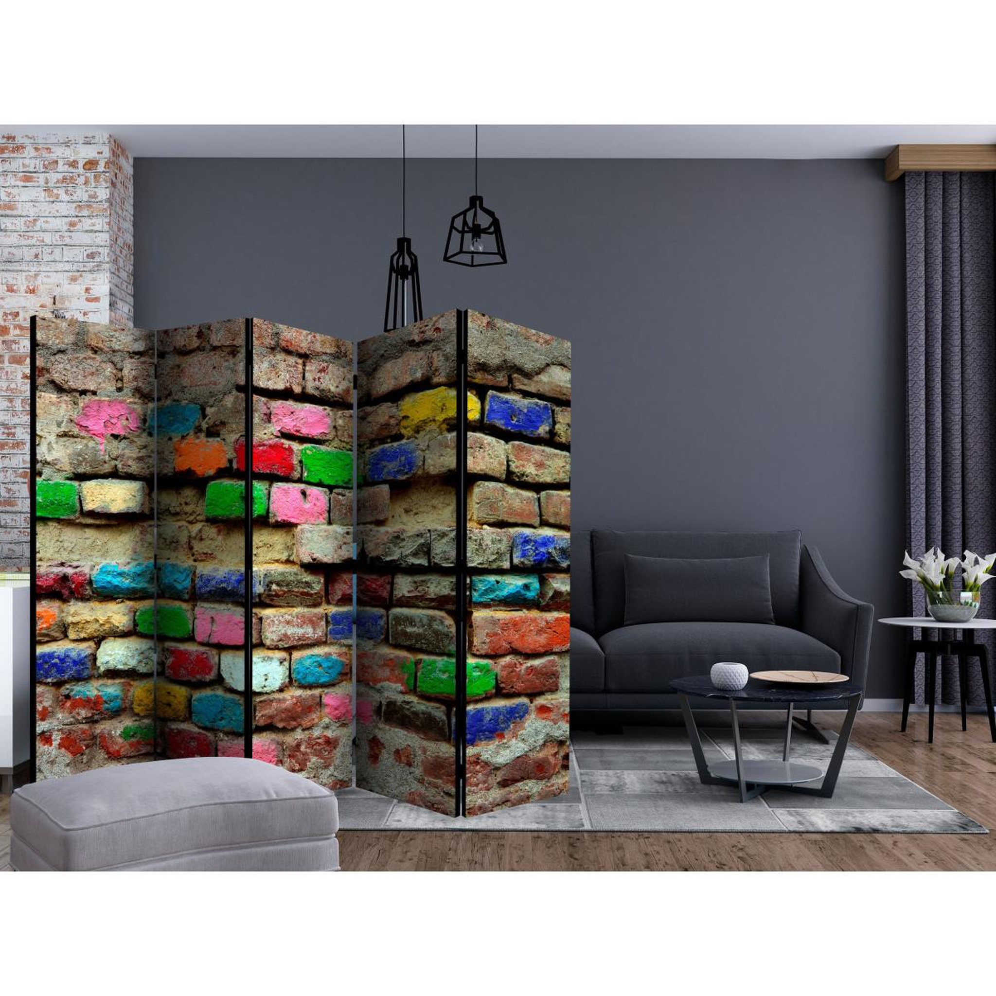 Voir la diapositive 2 : Paris Prix Paravent 5 volets  colourful bricks  172x225cm