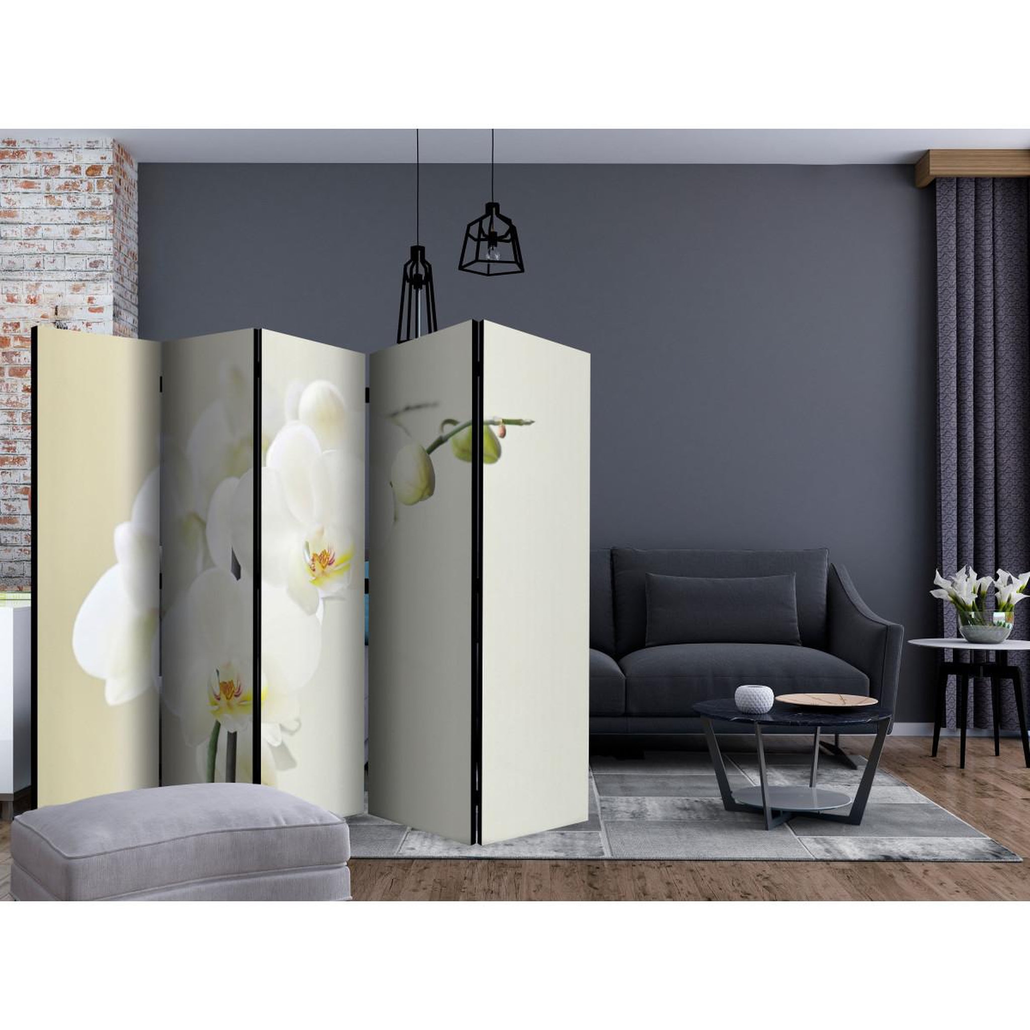 Voir la diapositive 2 : Paris Prix Paravent 5 volets  white orchid  172x225cm
