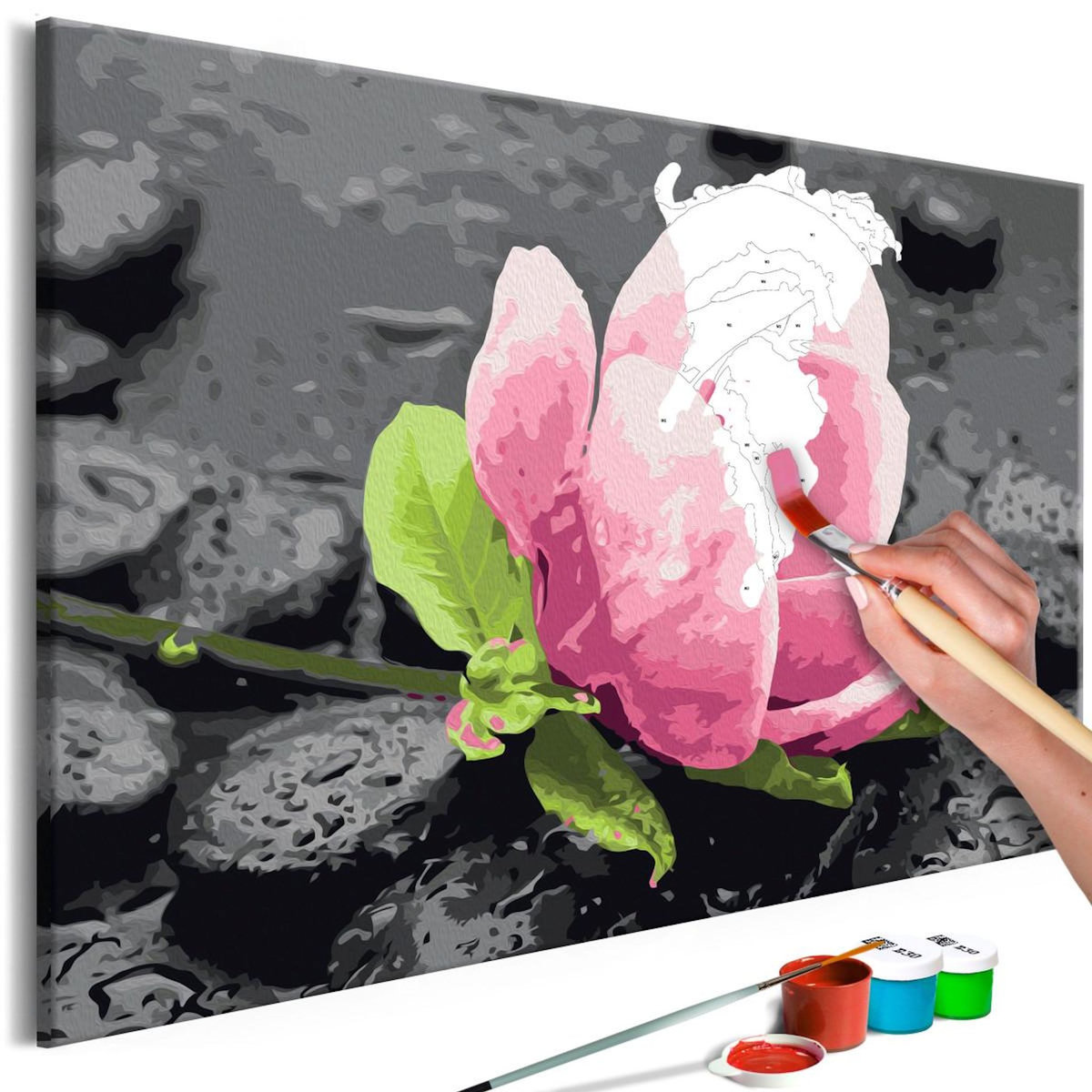 Paris Prix Tableau à Peindre Soi-Même  Pink Flower & Stones  40x60cm