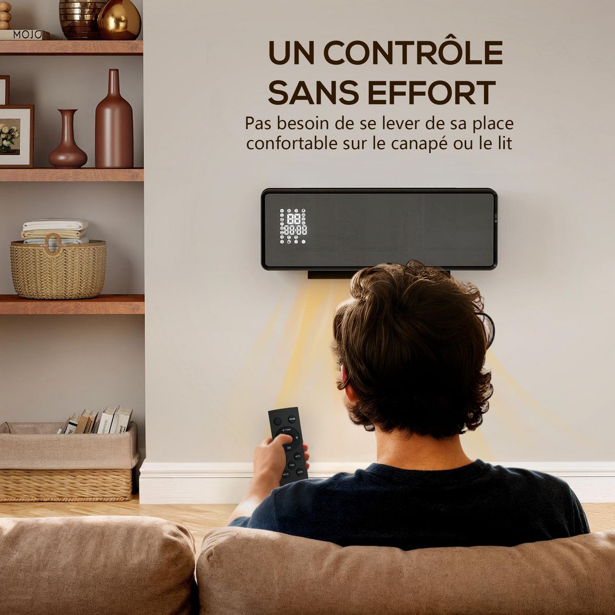 HOMCOM Chauffage soufflant mural 2000W chauffage céramique PTC radiateur réglable timer oscillant télécommande blanc