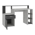 FMD Bureau avec réhausse et rangements BOLTON - Mélamine gris béton/antracite - L138,5 x H91,6 x P53,5 cm