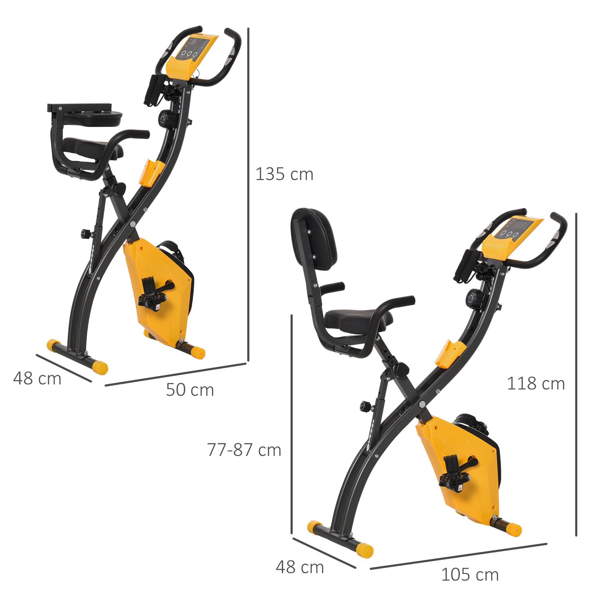Voir la diapositive 3 : HOMCOM Vélo d'appartement pliant 8 niveaux de résistance magnétique dossier selle réglable poignées ergonomiques écran LCD multifonction suspensions support tablette acier