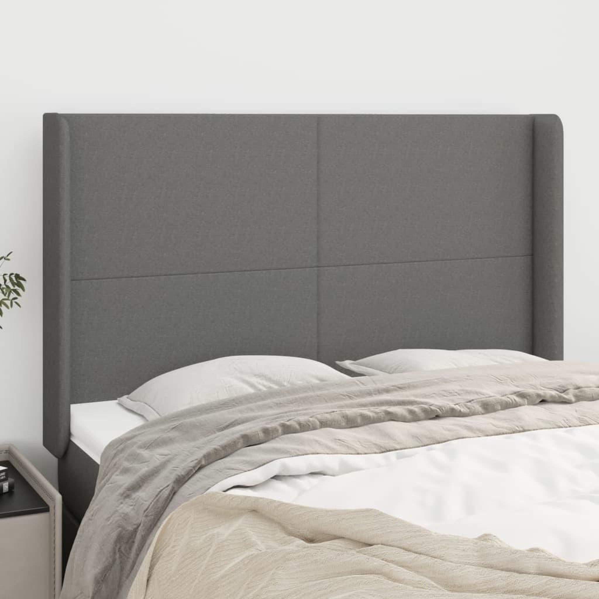 Voir la diapositive 1 : VIDAXL Tete de lit avec oreilles Gris fonce 147x16x118/128 cm Tissu