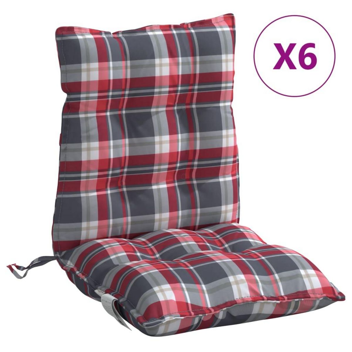VIDAXL Coussins de chaise a dossier bas lot de 6 motif carreaux rouge