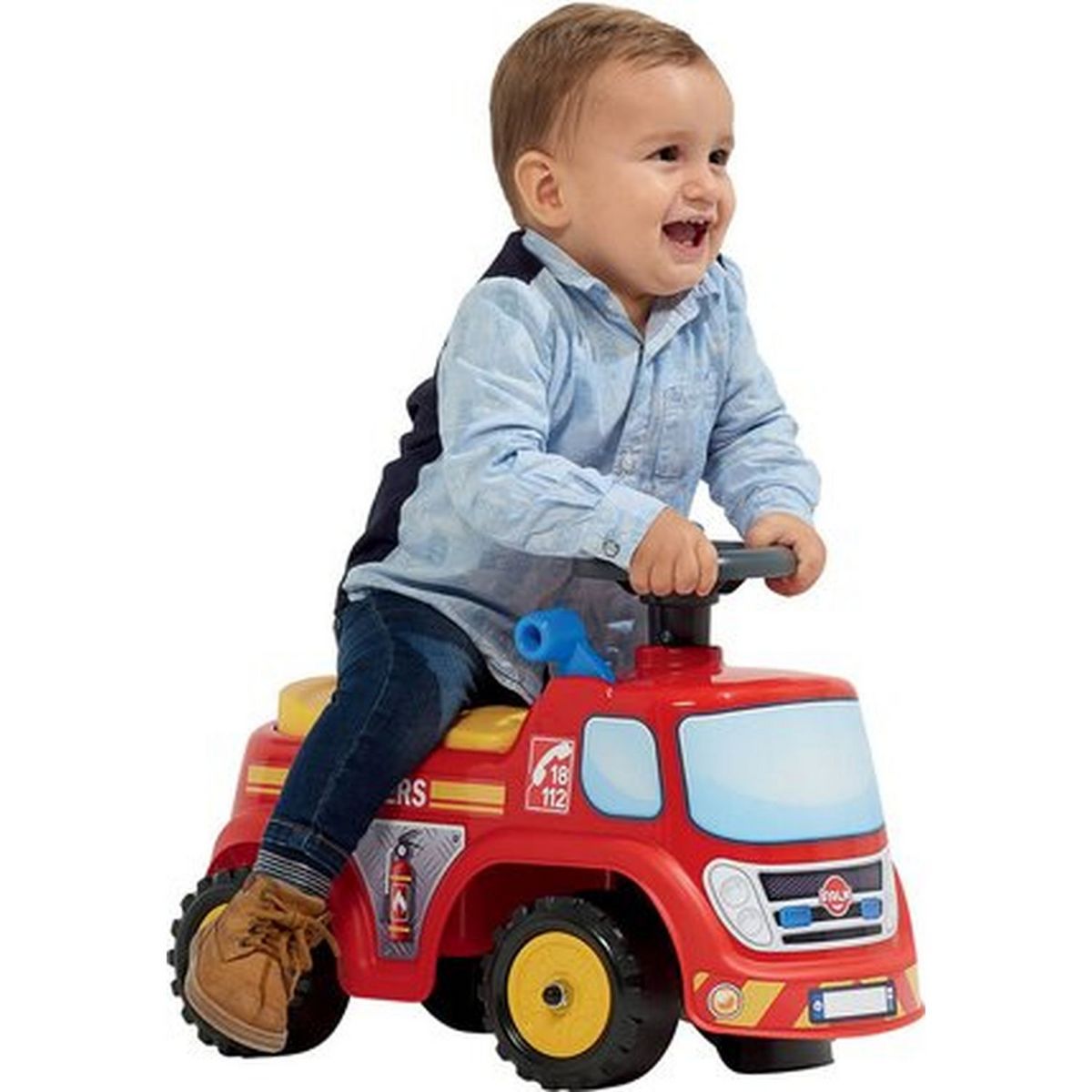 FALQUET Porteur pompier avec assise ouvrante et volant directionnel avec klaxon