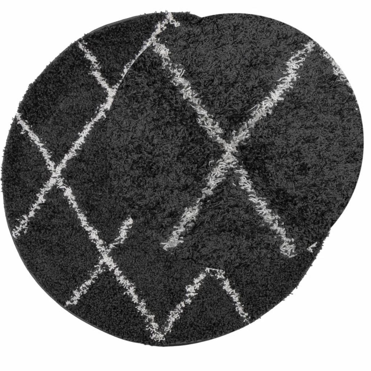 VIDAXL Tapis shaggy a poils longs moderne noir et creme Ø 80 cm