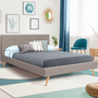 Voir la diapositive 2 : ID MARKET Lit double scandinave OSLO avec tête de lit et sommier 140 x 190 cm tissu beige effet lin