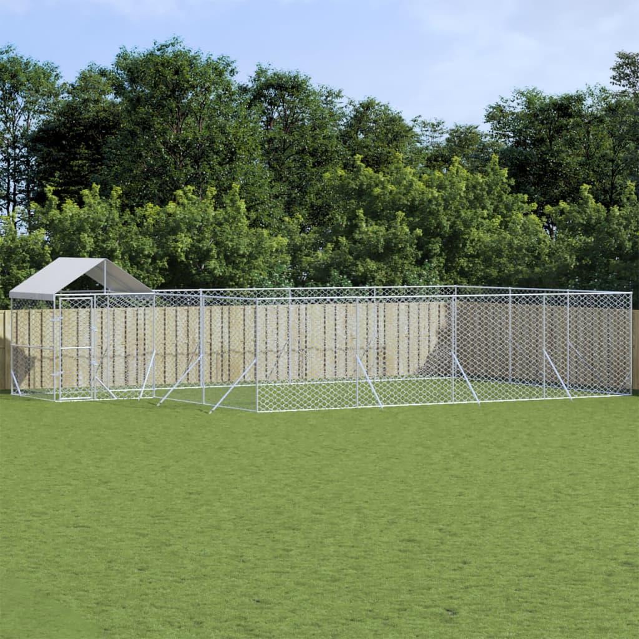VIDAXL Chenil d'exterieur pour chiens avec toit argente 10x6x2,5 m