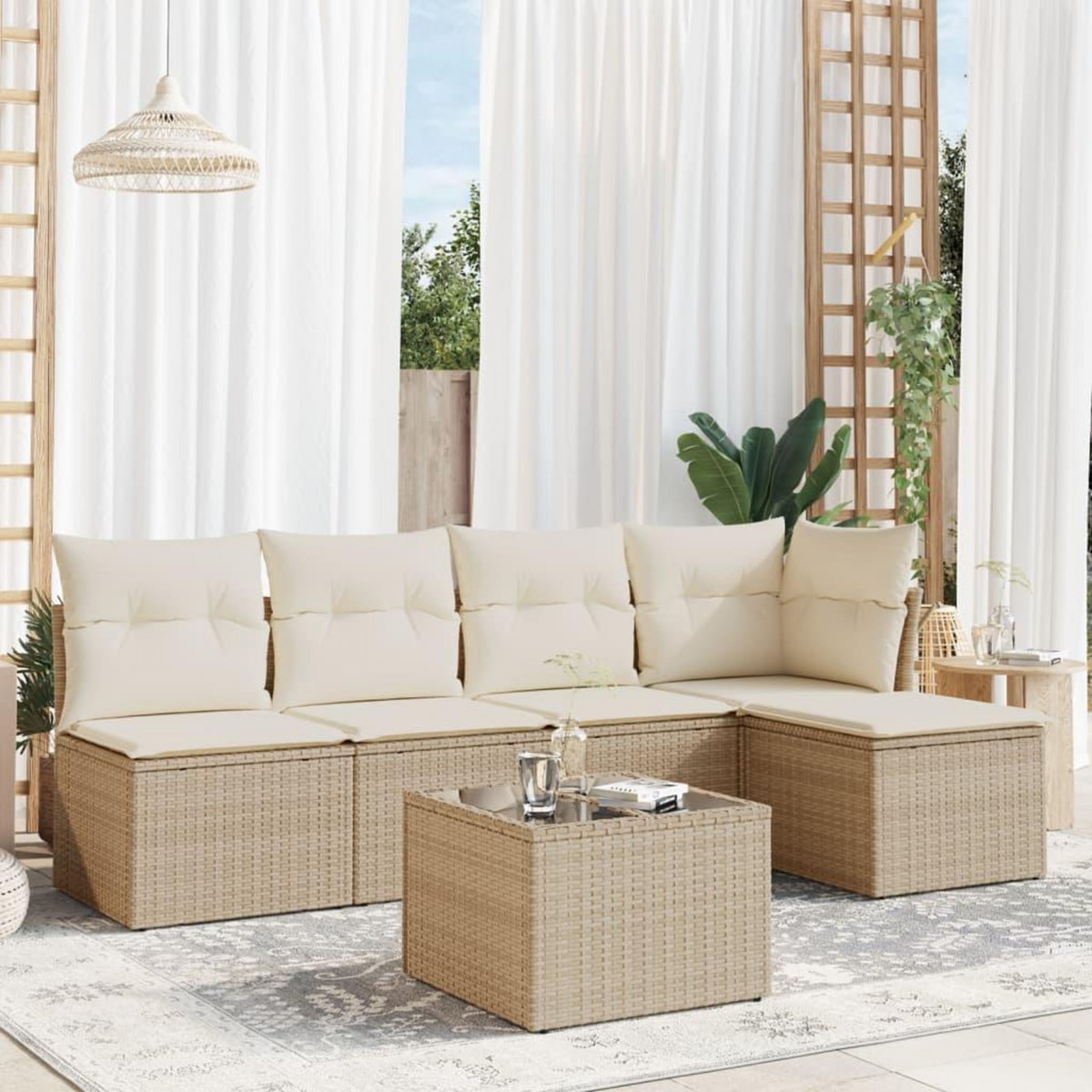 VIDAXL Salon de jardin avec coussins 6 pcs beige resine tressee