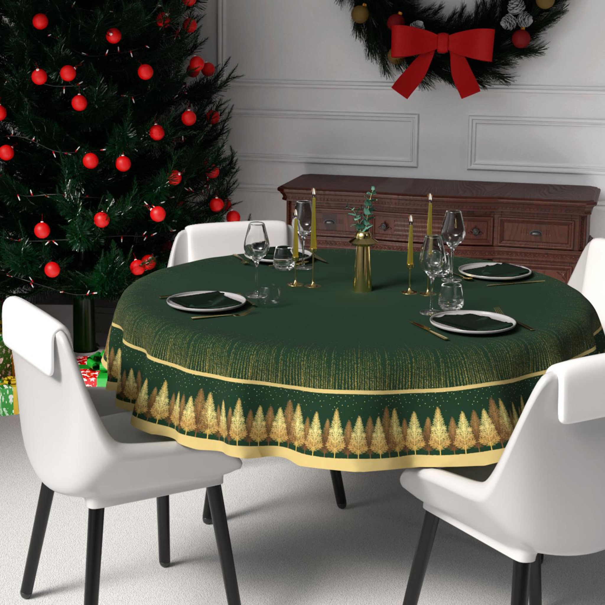 Voir la diapositive 1 : SOLEIL D'OCRE Nappe festive imprimée anti-tâches FORET, par Soleil d'Ocre