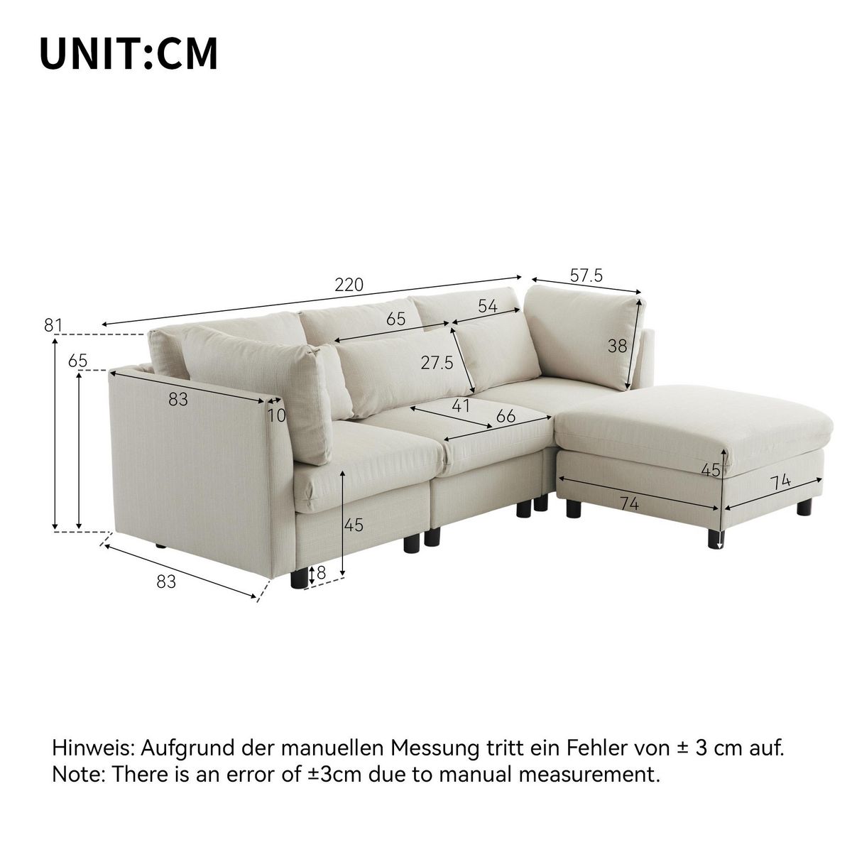 MERAX Canapé Angle Fixe Méridienne Réversible Lin