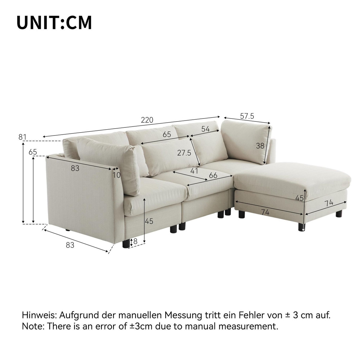 MERAX Canapé Angle Fixe Méridienne Réversible Lin