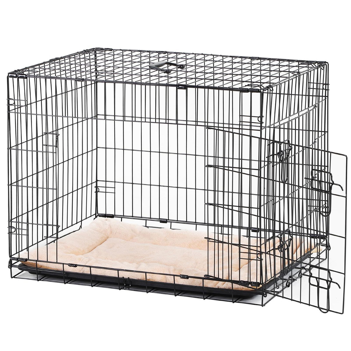 PAWHUT Cage caisse de transport pliante pour chien en métal noir 106 x 71 x 76 cm matelas fourni