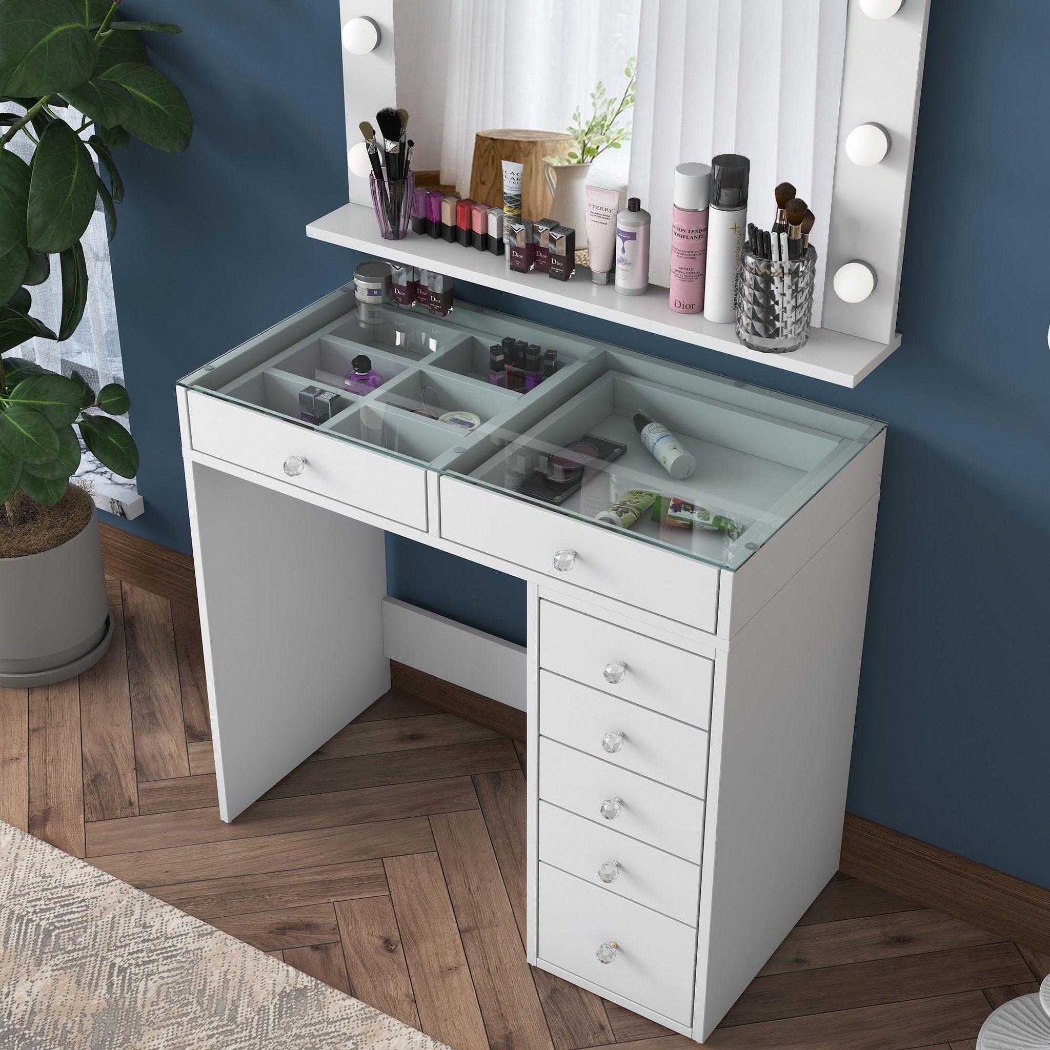 Voir la diapositive 3 : Habitat et Jardin Coiffeuse avec miroir en bois  kona  - 90 x 44 x 80 cm - blanc