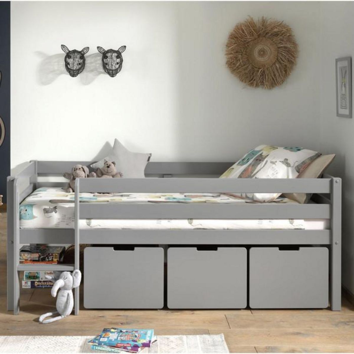 Paris Prix Pack - Lit Enfant Surélevé & 3 Tiroirs  Pino  Gris