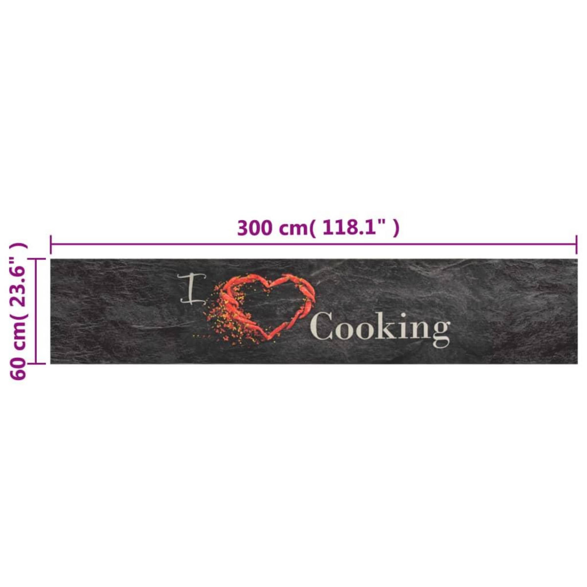 VIDAXL Tapis de cuisine lavable impression cuisine noir 60x300 cm
