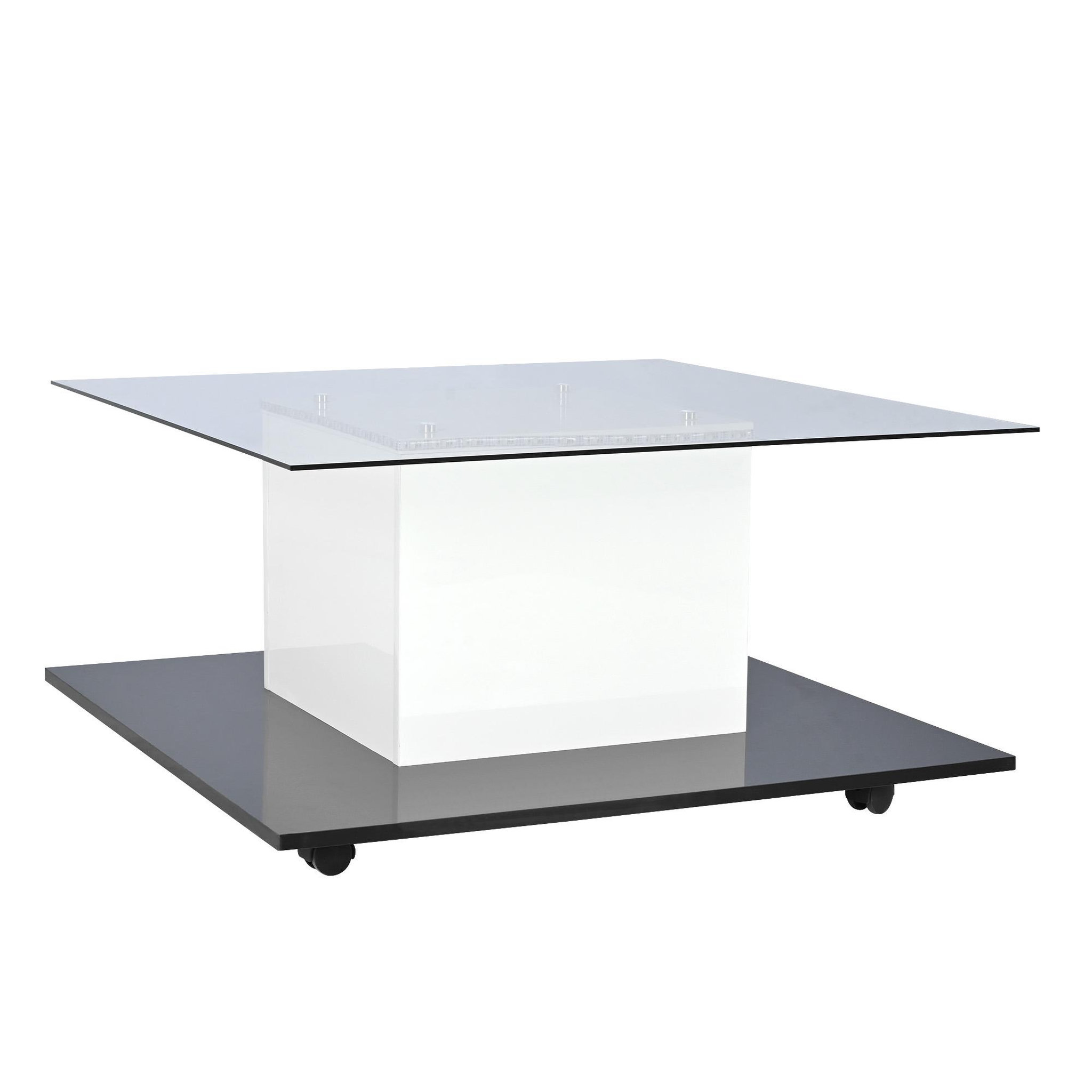Voir la diapositive 6 : MERAX Table Basse Brillante Avec LED, Plateau En Verre Et Roues Pivotantes Amovibles