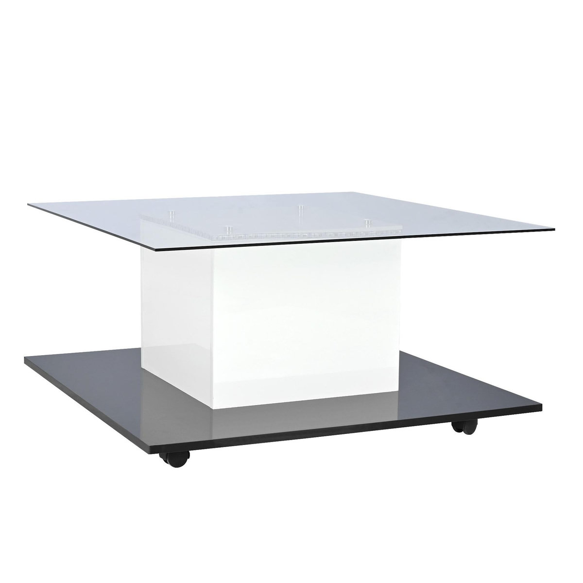 MERAX Table Basse Brillante Avec LED, Plateau En Verre Et Roues Pivotantes Amovibles