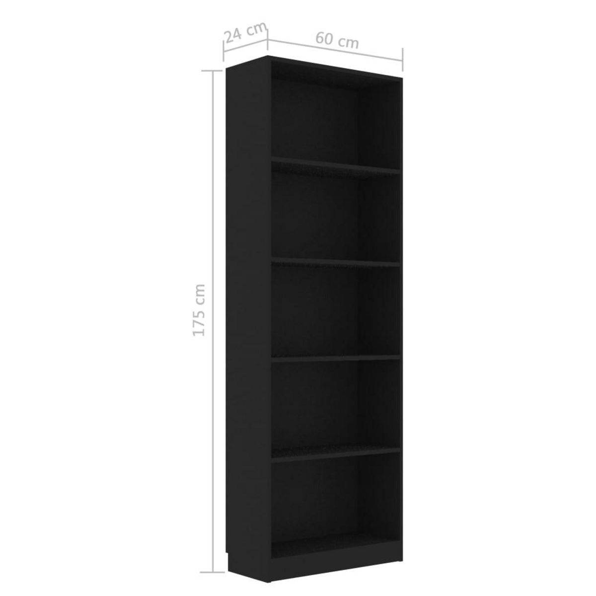 VIDAXL Bibliotheque a 5 niveaux Noir 60x24x175 cm Bois d'ingenierie