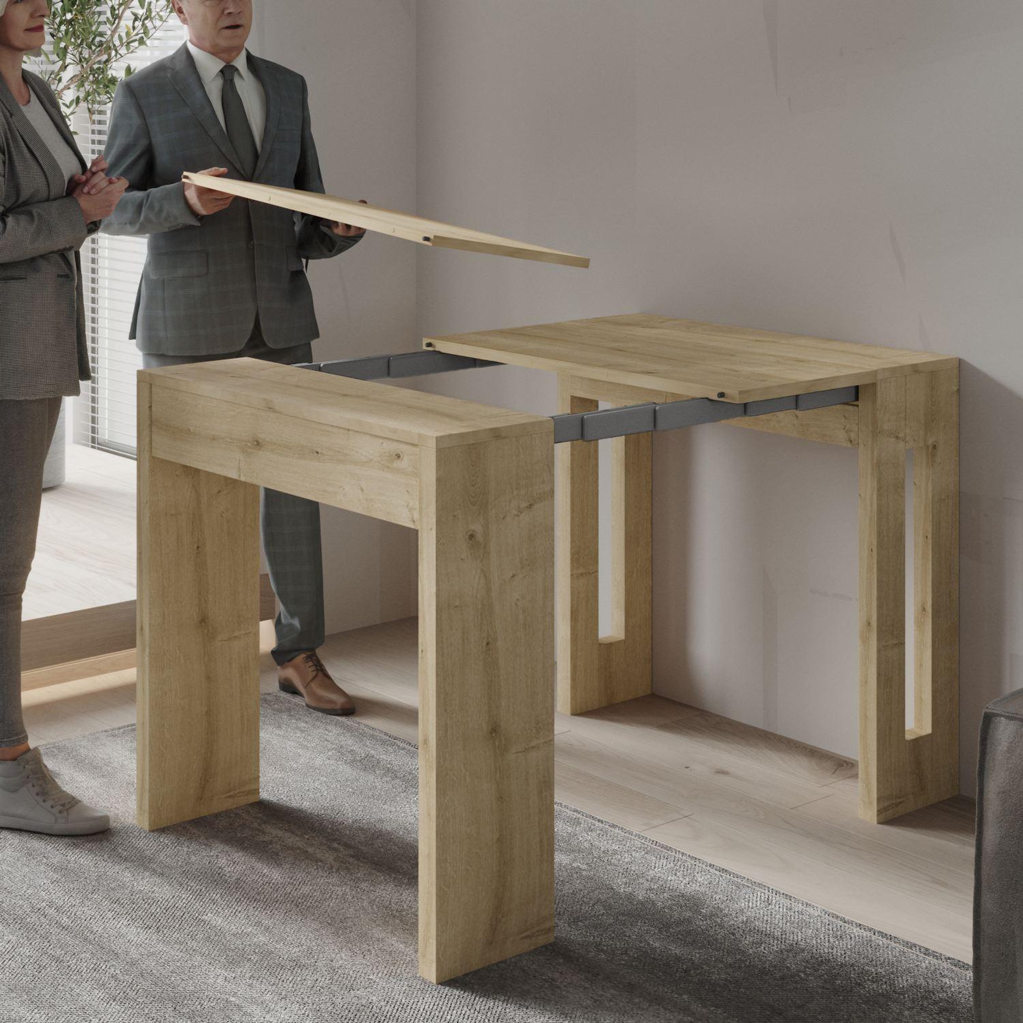 Voir la diapositive 3 : Habitat et Jardin Table repas extensible en bois  nivo  - 80 x 44 x 76 cm - beige