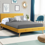Voir la diapositive 2 : ID MARKET Lit double scandinave OSLO avec tête de lit et sommier 140 x 190 cm tissu jaune moutarde