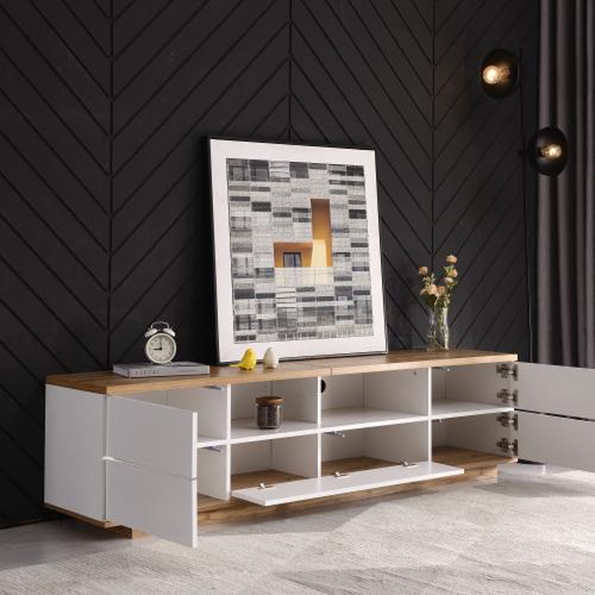 Voir la diapositive 5 : MERAX Meuble tv blanc+naturel 180 cm mdf