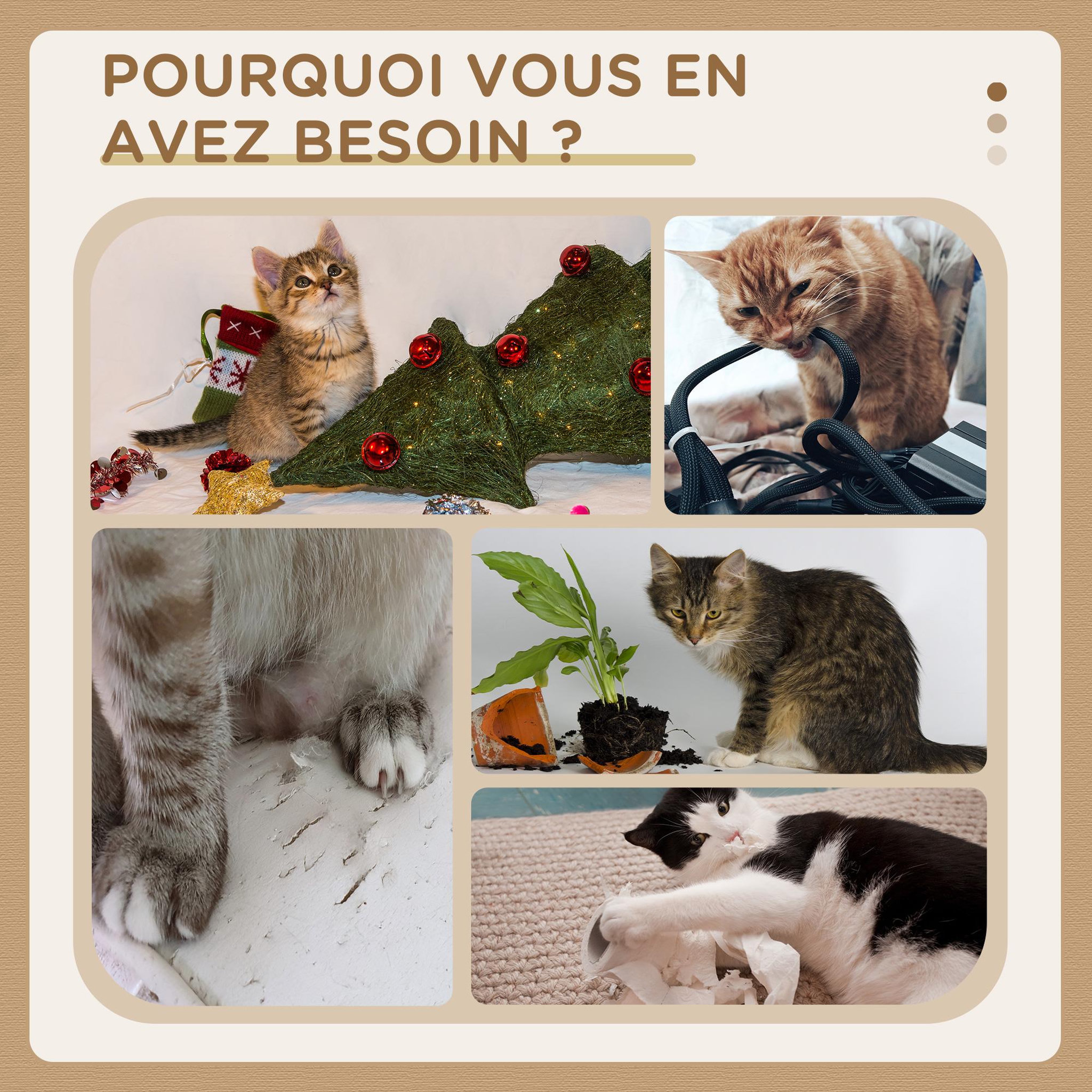 Voir la diapositive 6 : PAWHUT Lit pour chat arbre à chat griffoir grattoir avec hamac et pompon suspendu dim. 88,5L x 31,5l x 54,5H cm naturel