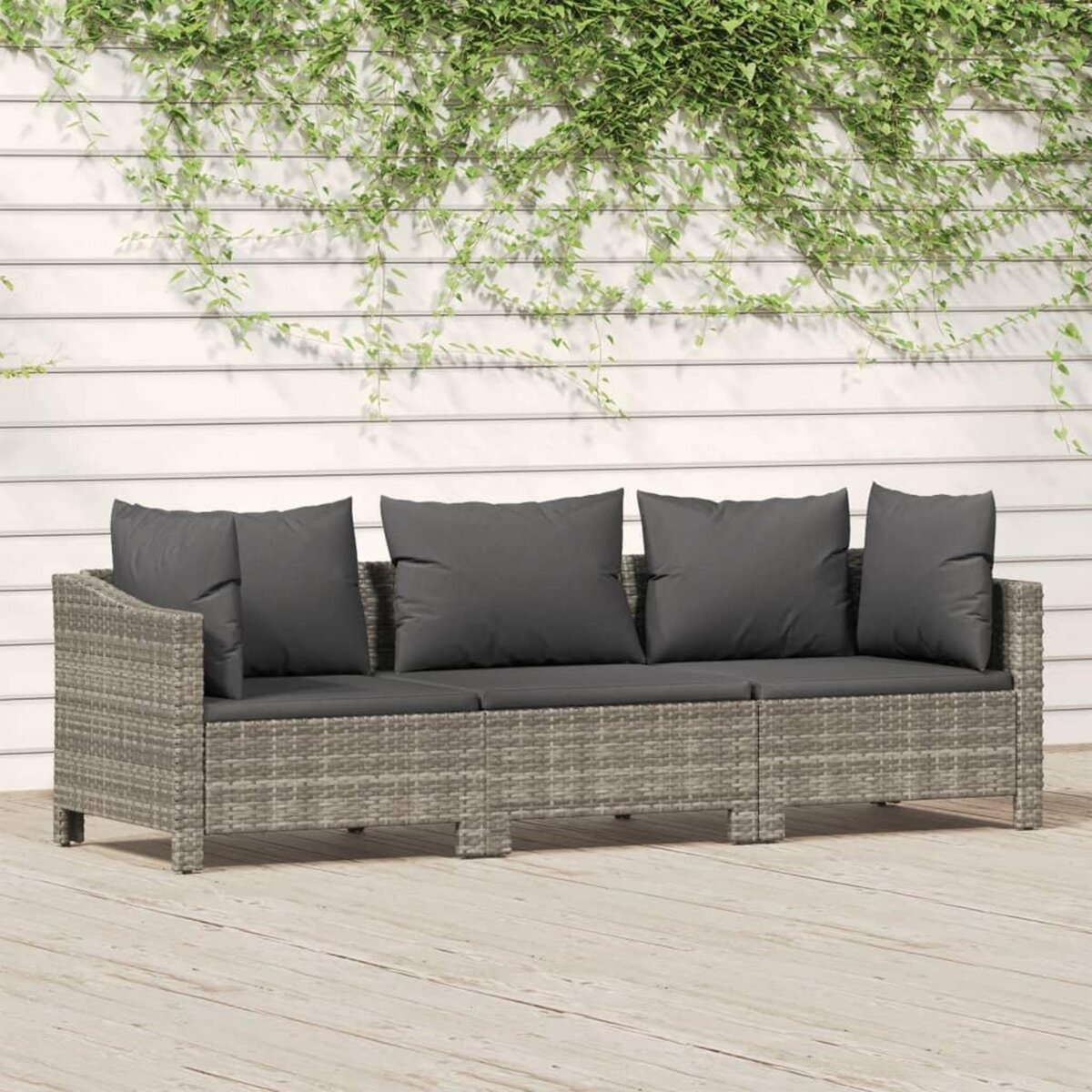VIDAXL Salon de jardin 3 pcs avec coussins Gris Resine tressee