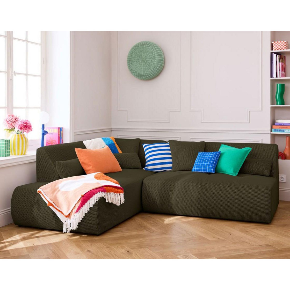 LISA DESIGN Onyx - canapé modulable d'angle gauche - 5 places - en tissu mailles 3d